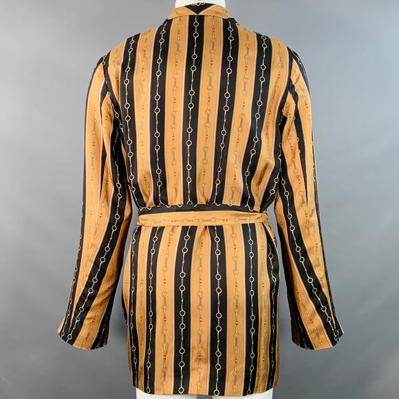 GUCCI 2019 Size 40 Black Brown Gold Chain Silk Dressing Gown Robe Coat - Picture 4 of 10
